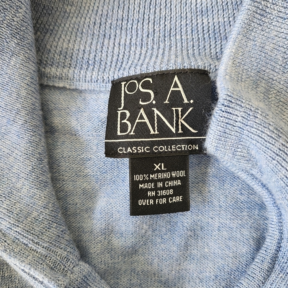 Jos A Bank Merino Wool Quarter Zip Sweater Mens XL Blue - Picture 7 of 9